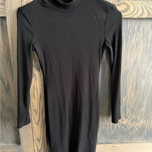 Elegant Black Ribbed Turtleneck Dress